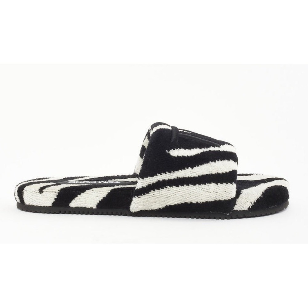 TOM FORD Slides Black & White Zebra Print Terry TF Logo Size 9 MSRP $890 NEW